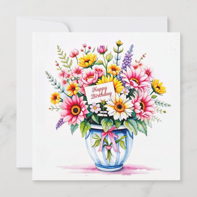 Blomsterbukett. Akvareller. Födelsedag  Julkort (Framsida)