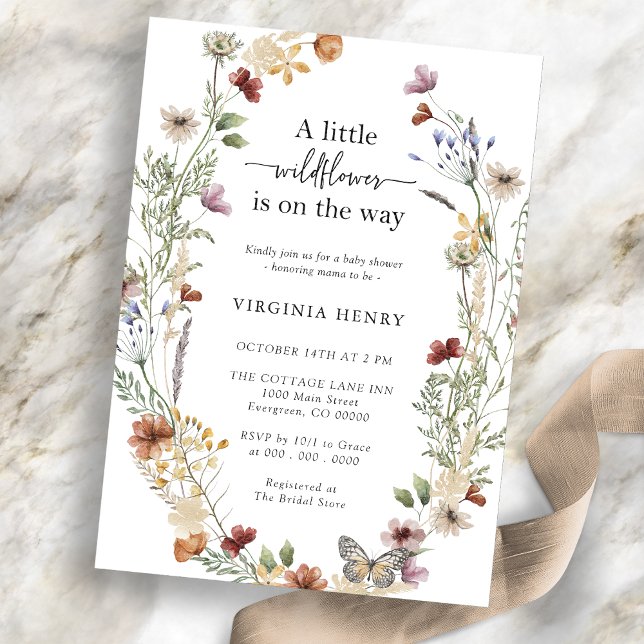 Blomsterbukett Baby Shower Inbjudan (Boho Chic A Little Wildflower Baby Shower Invitation
)