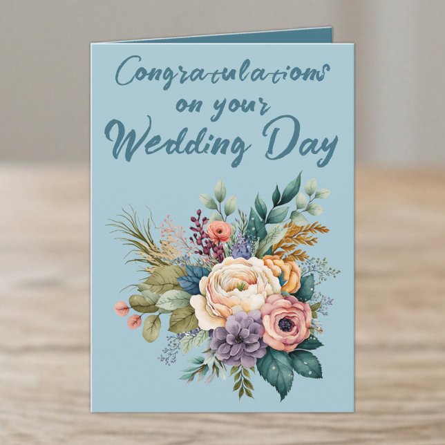 Blomsterbukett Bröllop Grattis blå Kort (Skapare uppladdad)