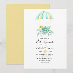 Blomsterbukett Fallskärms Baby Shower Inbjudningar