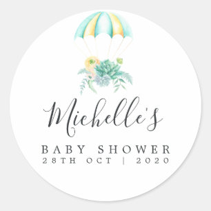 Blomsterbukett Fallskärms Baby Shower Runt Klistermärke
