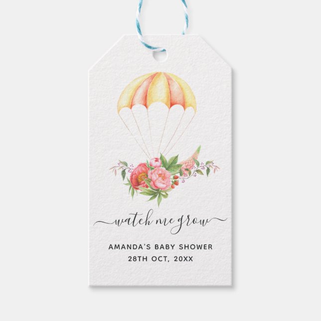 Blomsterbukett Fallskärms Baby Shower Tacksamhetsk Presentetikett (Framsidan)