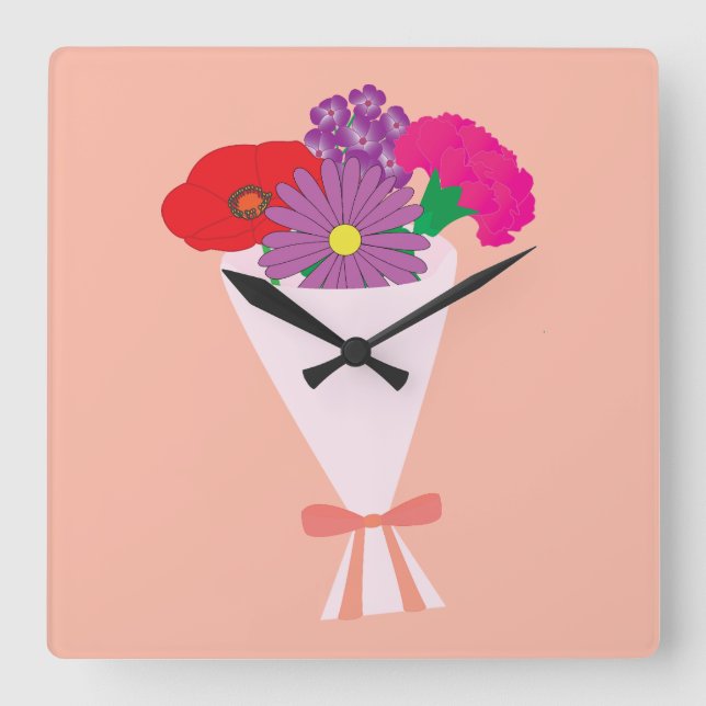 Blomsterbukett Fyrkantig Klocka (Framsida)