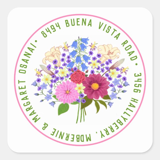 Blomsterbukett Fyrkantigt Klistermärke (Framsida)