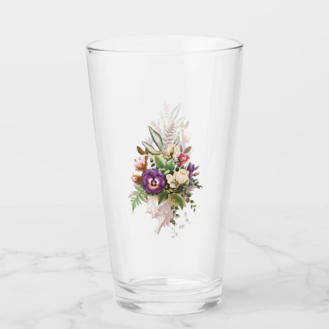 Blomsterbukett Glas Tumbler Med Blommor (Framsida)