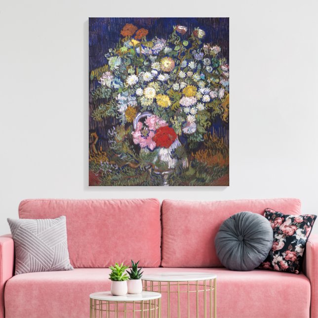 Blomsterbukett i en vas | Van Gogh | Canvastryck (Insitu (Vardagsrum))