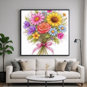 Blomsterbukett - Kladdig konststil Poster