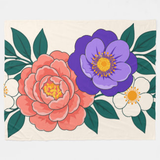 Blomsterbukett med lila och korallfärgade blommor fleecefilt