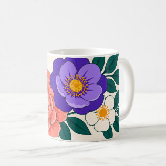 Blomsterbukett med lila och korallfärgade blommor kaffemugg