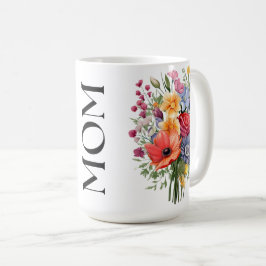 Blomsterbukett MOM Vertikal text Kaffemugg
