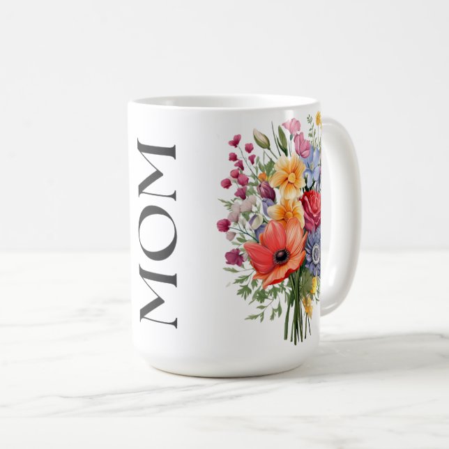 Blomsterbukett MOM Vertikal text Kaffemugg (Framsida höger)