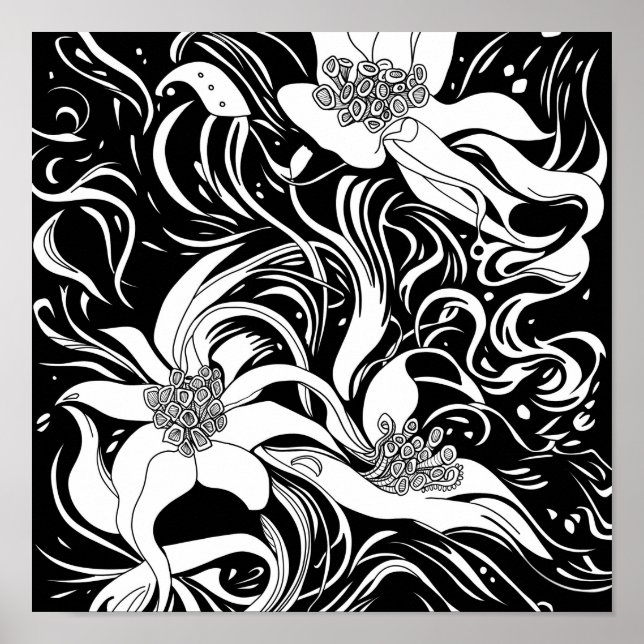 Blomsterbukett Natur Blommig Bläck Färgsida Pos Poster (Framsidan)