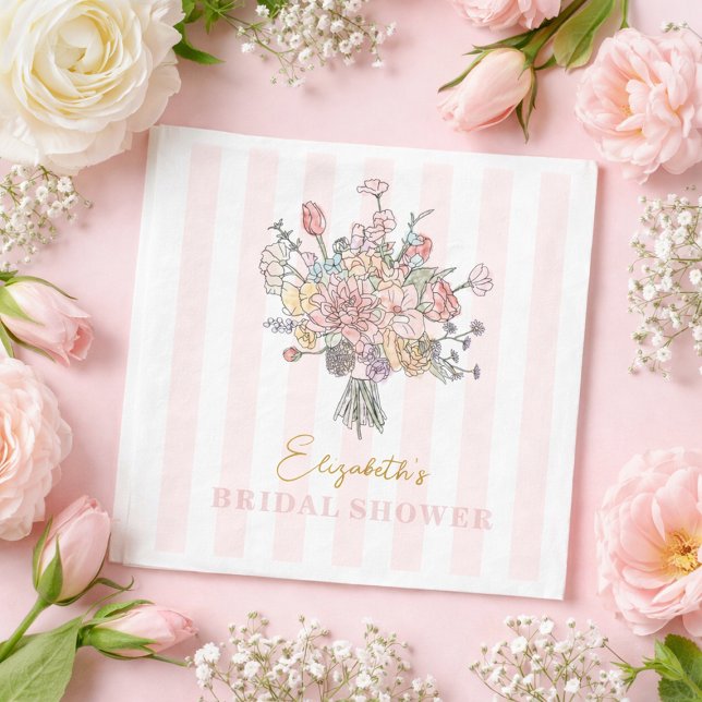 Blomsterbukett Nyfrån Marknaden Bröllopsdusch Pappersservett (Floral Bouquet Fresh off the Market Bridal Shower Napkins)