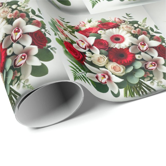 Blomsterbukett Orkidéer Gerbera Rosor Presentpapper (Rullad Hörn)
