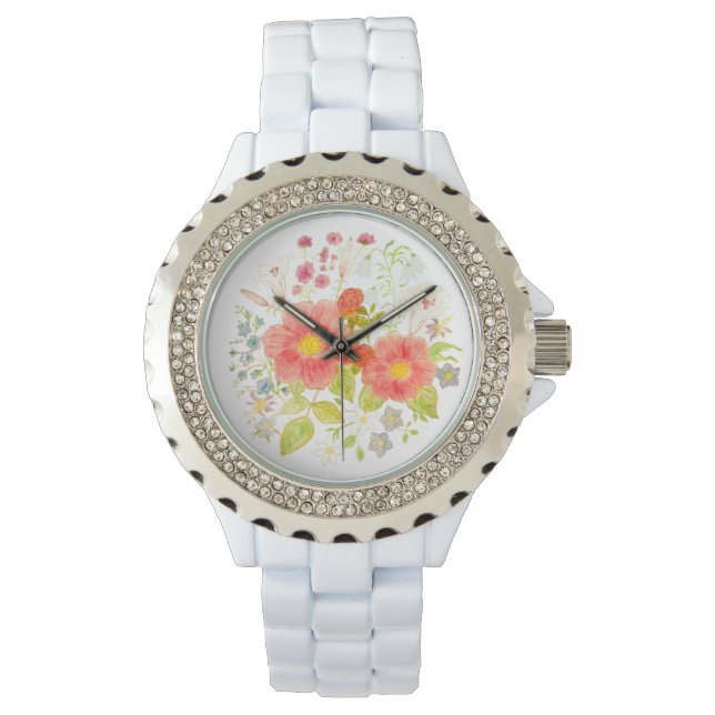 Blomsterbukett Ros e-Klocka Armbandsur (Framsida)