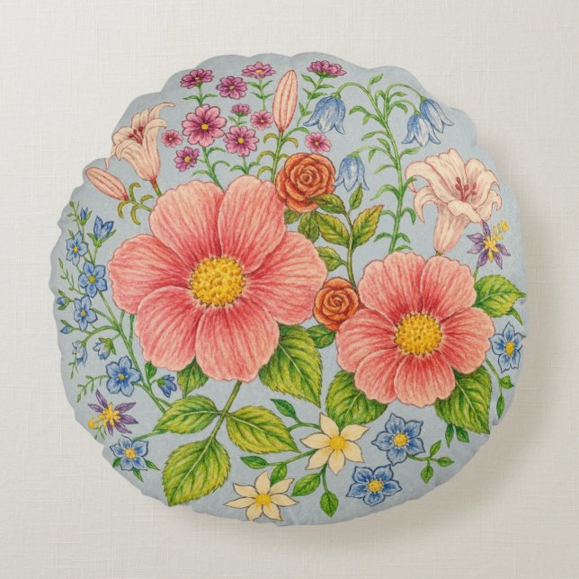 Blomsterbukett Rund Kudde (Framsidan)