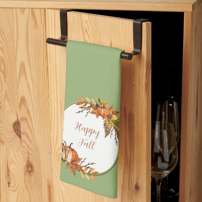 Blomsterbunny och pumpor med anpassade kökshandduk (Thirds Fold)