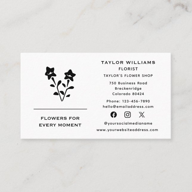 Blomsterbutik Blomster Typografi Sociala Medier Visitkort (Framsida)