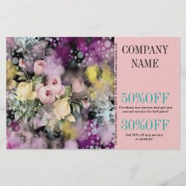 Blomsterbutik Florist akvarell rosa blomster Flygblad