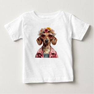 Blomsterdackel i vintage-stil t shirt