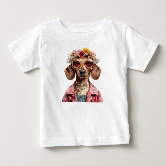 Blomsterdackel i vintage-stil t shirt (Framsida)
