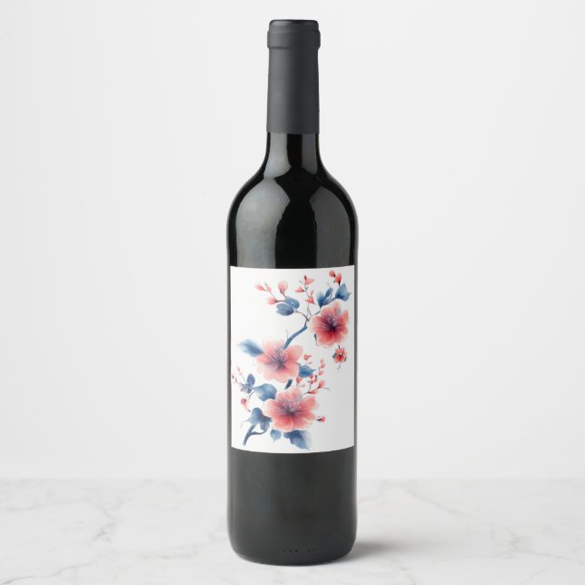 Blomsterdekal vin flaska vinflaska etikett (Framsida)