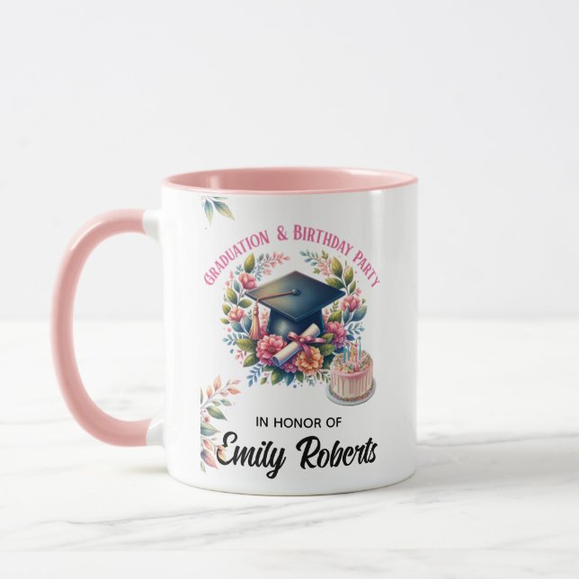 Blomsterdesign för examens- och födelsedagsfirande mugg (Vänster)