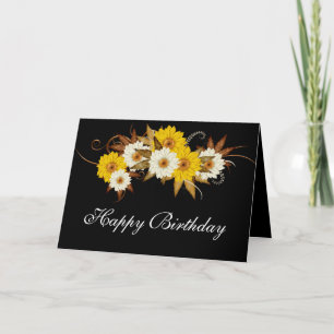 Blomsterdesign på svarta Grattis på födelsedagen-k Kort