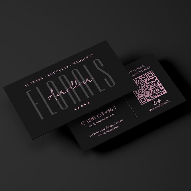 Blomsterdesigner Estetisk Rosa Svart Blomsterhandl Visitkort (Floral Designer Aesthetic Pink Black Florist Business Card
)