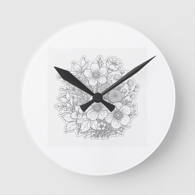 Blomsterdesignkonst Rund Klocka (Framsida)