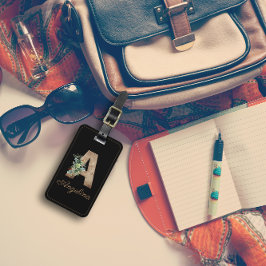 Blomsteretikett för brev-röd träblomma, Monogram A Bagagebricka