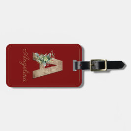 Blomsteretikett för brev-röd träblomma, Monogram A Bagagebricka