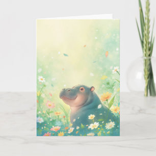 Blomsterfält och Glad Flodhäst Kort