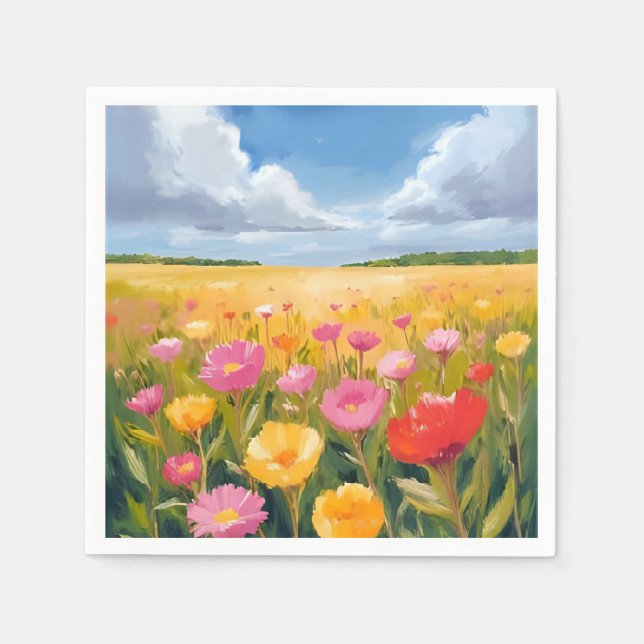 Blomsterfältslandskapsmålning Akvarell Pappersservett (Framsidan)