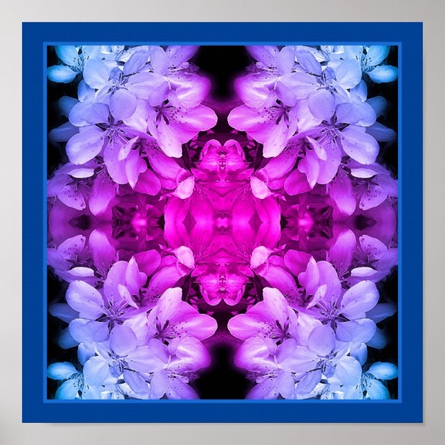 Blomsterfärgade Blommar, färgtonade med svart och  Poster (Framsidan)