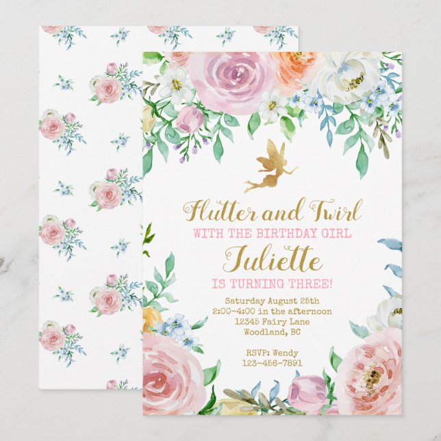 Blomsterfée festinbjudan, Fée inbjudan (Fram/baksida)