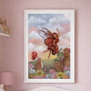 Blomsterfén och skogscreature trädgårdsfest poster