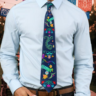 Blomsterfirande Mexikansk Folklig Konst Slips