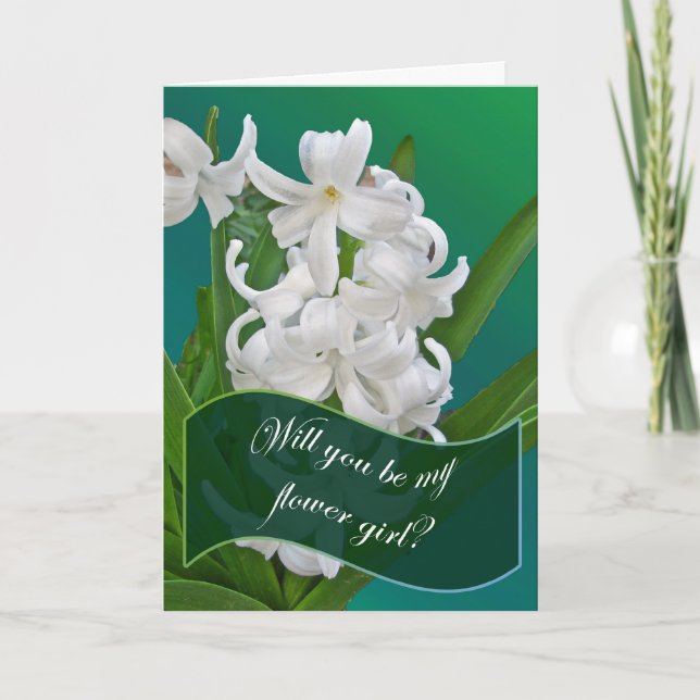 Blomsterflicka begär vit hyacint kort (Framsida)