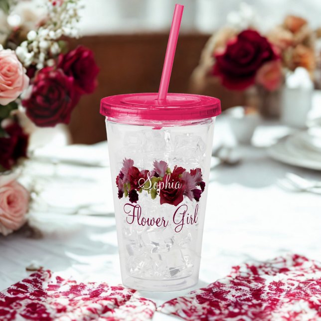 Blomsterflicka Brudtjänstegåva Blommig Bröllops Tu Take Away Mugg (For your Flower Girl. Just add her name)