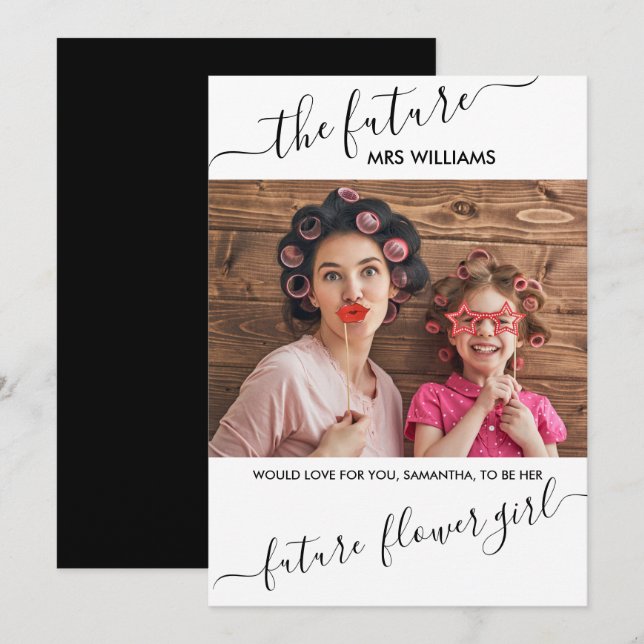 Blomsterflicka friar från framtida fru Foto Inbjudningar (Fram/baksida)