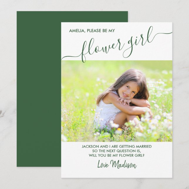Blomsterflicka grön och vit fotoförslags kort (Fram/baksida)