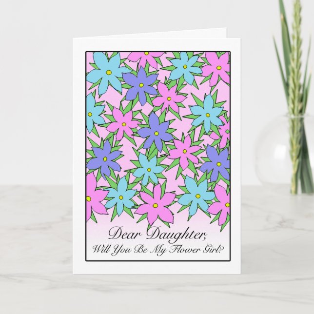 Blomsterflicka inbjudan för dotter, Pastellblommor (Framsida)