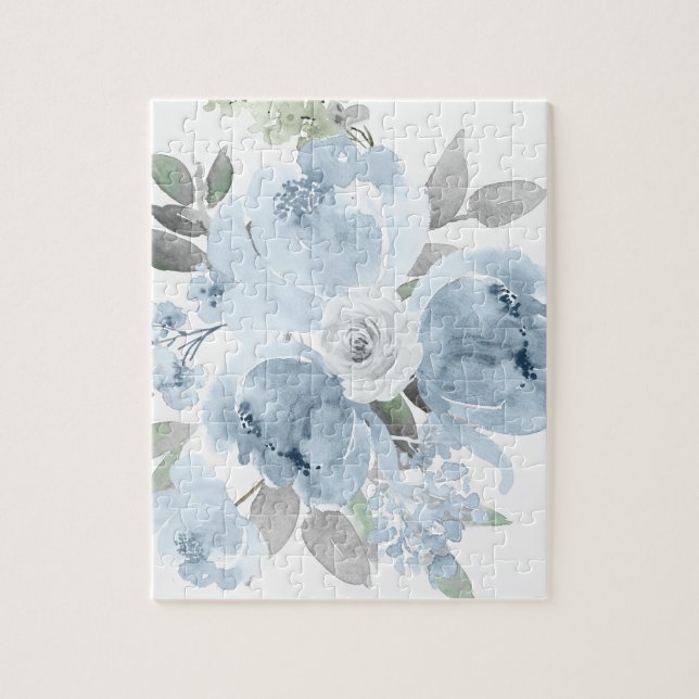 Blomsterflicka present dammig blå bröllopsblomster pussel (Vertikal)