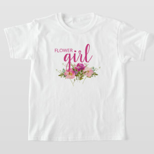 Blomsterflicka Rosa Akvarell Blommig Bröllop T-Shi T Shirt