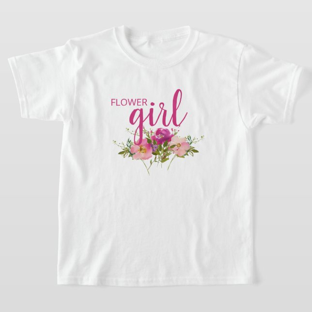 Blomsterflicka Rosa Akvarell Blommig Bröllop T-Shi T Shirt (Laydown)