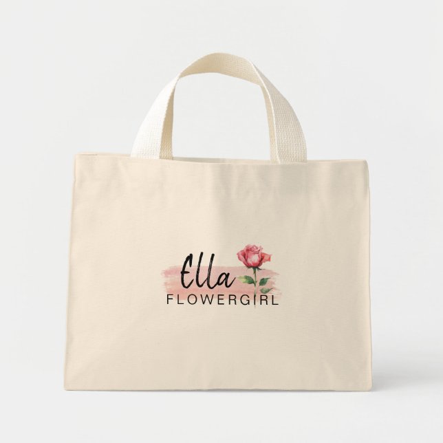 Blomsterflicka Rosa Ros Toteväska – Värdefullt Min Mini Tygkasse (Framsidan)