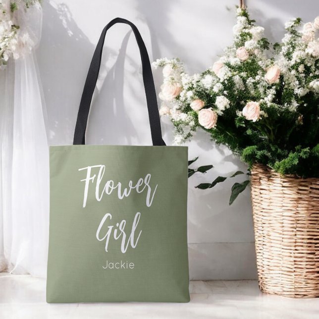 Blomsterflicka Sagegrön Bröllopstaska Tygkasse (Skapare uppladdad)