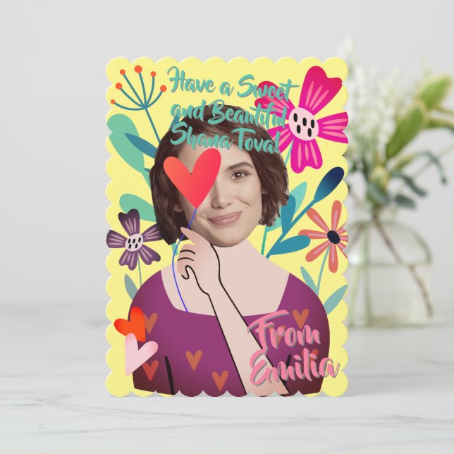 Blomsterflicka Shana Tove Vacker Original och Arti Julkort (Stående Fram)