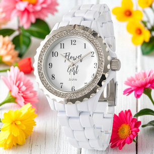 Blomsterflicka Svart Vit Bröllop Armbandsur